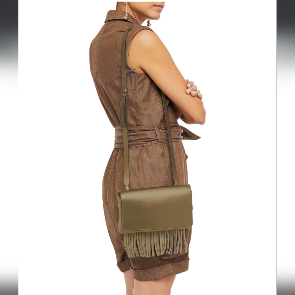 Brunello cucinelli fringed metalic leather suede crossbody bag